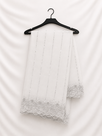 Dyeable White Net With Silver Zari