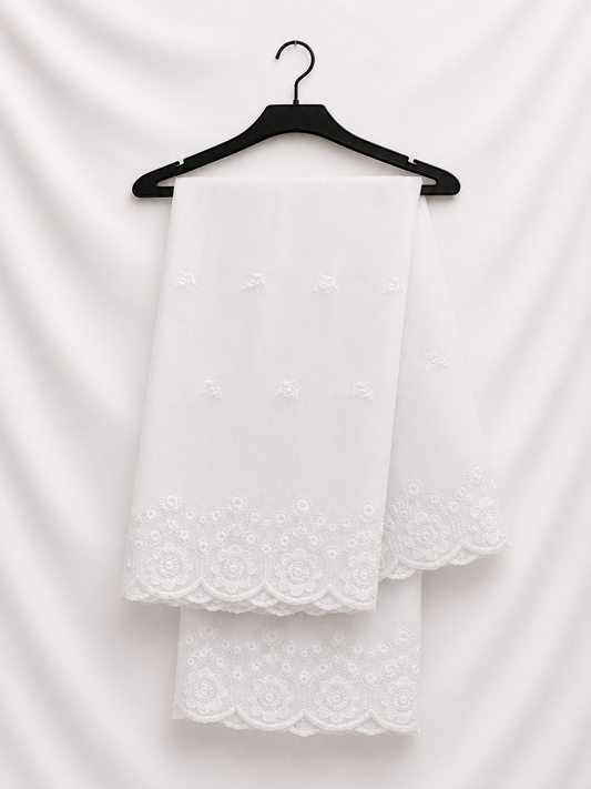 White Chiffon Casual With White Thread Work
