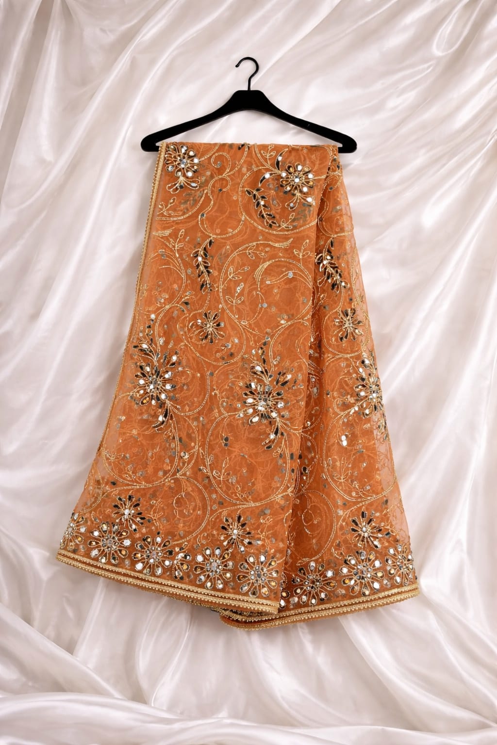 Festive Orange Organza With Full Heavy Dori And Mirror Work
