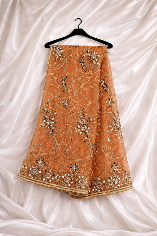 Festive Orange Organza With Full Heavy Dori And Mirror Work