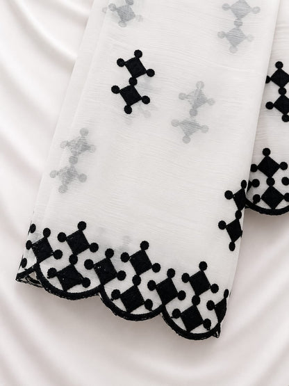 White Chiffon With Black Embroidery Thread Work