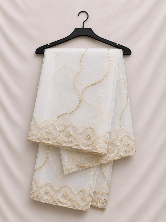 Dyeable White Net With Golden Zari