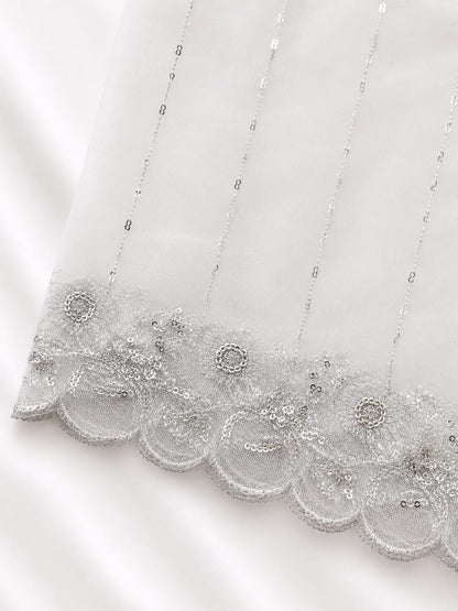 Dyeable White Net With Silver Zari