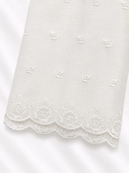 White Chiffon Casual With White Thread Work