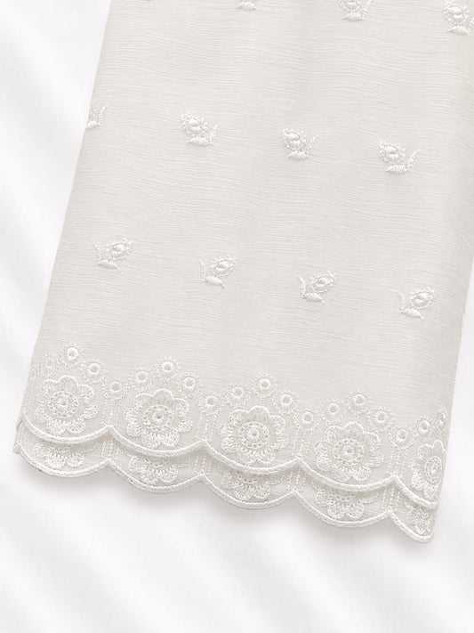 White Chiffon Casual With White Thread Work
