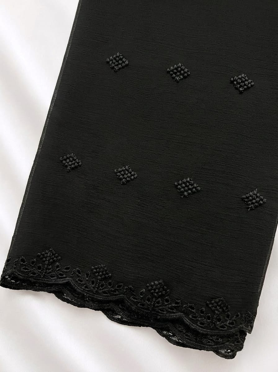 Black Chiffon Casual With Black Thread Work