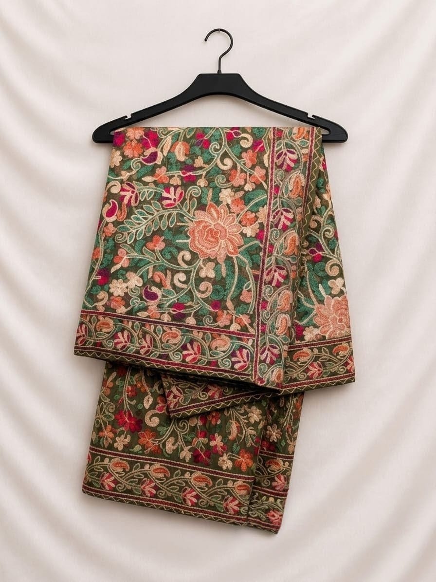 Elegant Mehindi Fancy Chiffon Multi Embroidery With Full (Heavy) Threadwork