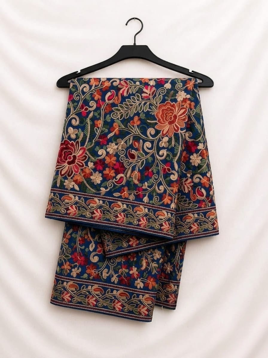Elegant Blue Fancy Chiffon Multi Embroidery With Full (heavy) Threadwork